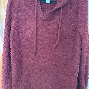 GreenTea Burgundy V-Neck Hooded Sweater
